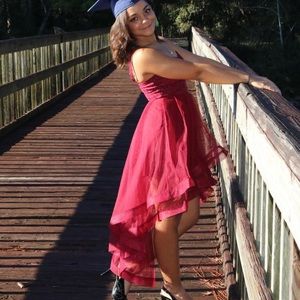 Burgundy high-low tulle dress